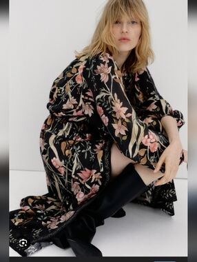 H&M Black Floral Midi Dress with Pink & Cream Blooms